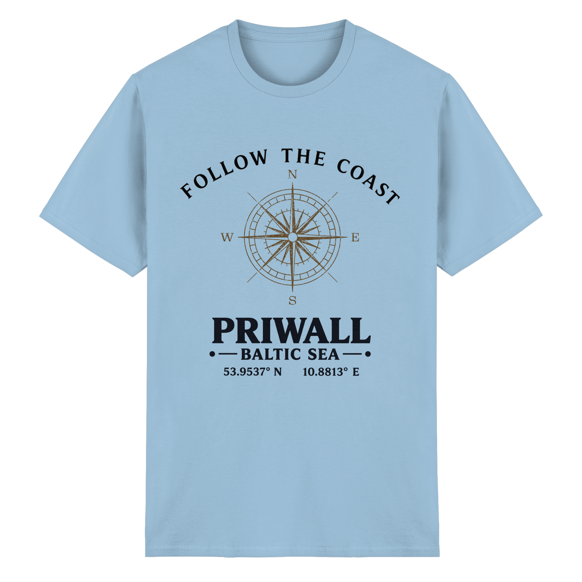 Follow the Coast – Priwall Kompass – Essential T-Shirt – Vorderansicht in light blue