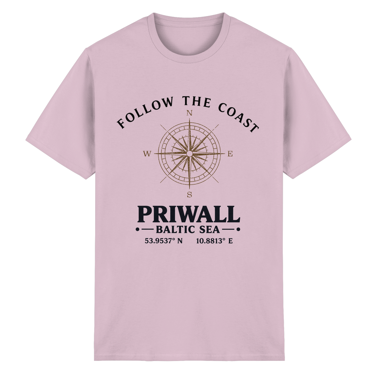 Follow the Coast – Priwall Kompass – Essential T-Shirt – Vorderansicht in light pink