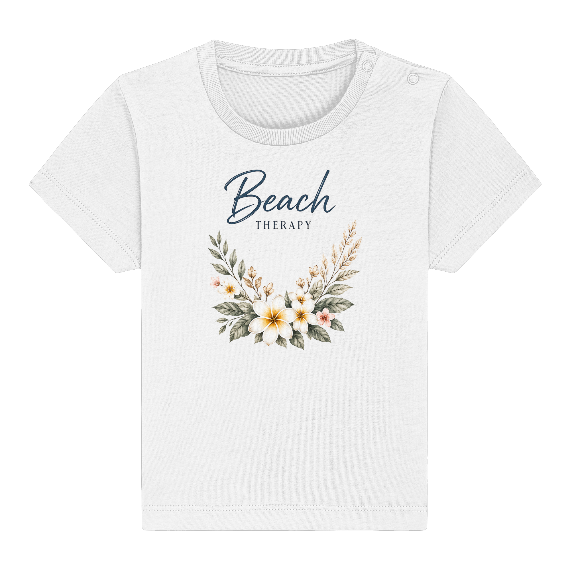 Beach Therapy | Florales Strandmotiv | Sommer | Urlaub | Meer | Blumen | - Baby Organic Shirt