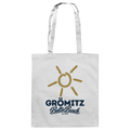 Baumwolltasche Grömitz Sonne Baltic Beach in White – Frontdruck mit goldener Sonne, Shirtigo-Originalmockup 1