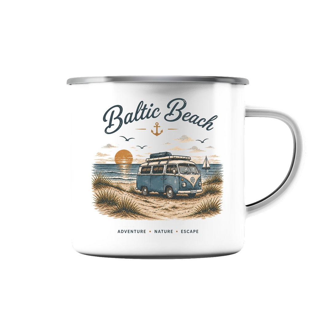 Baltic Beach Emaille Tasse – Maritime Ostsee Camping Tasse