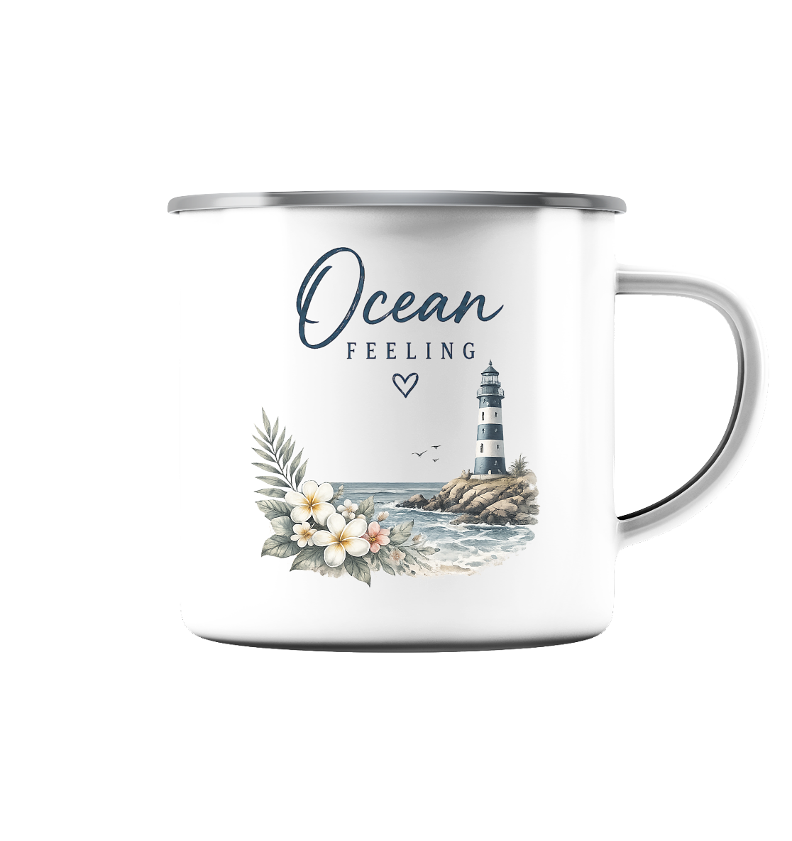 Ocean Feeling - Emaille Tasse (Silber)