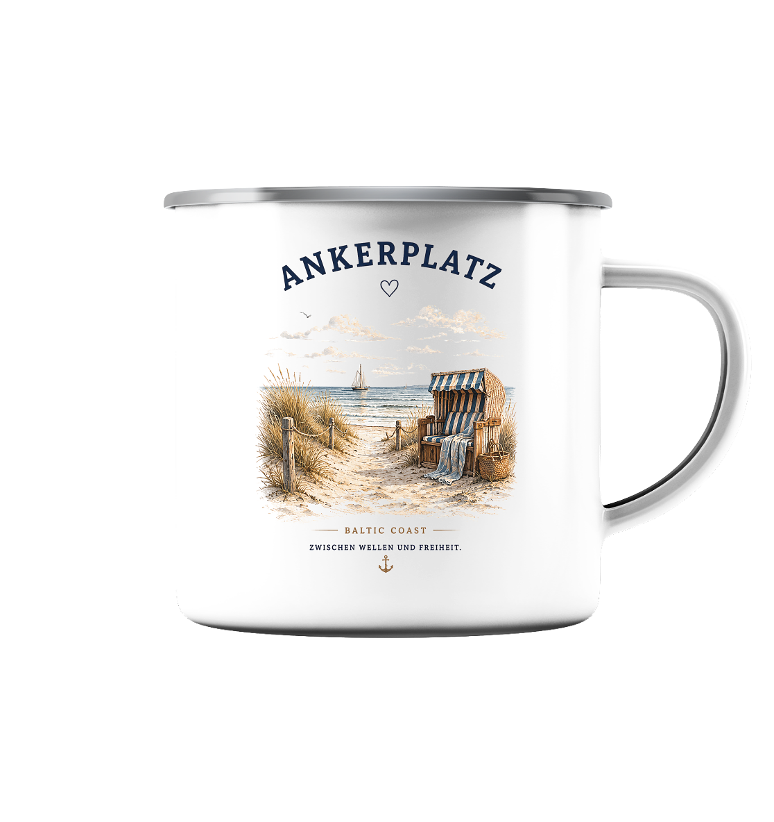 Ankerplatz Camping Tasse – Küstengefühl – Emaille Becher