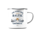 Grömitz - The Sunny Side - Sonnenseite Ostsee Emaille Tasse (Silber)
