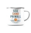 Priwall Vibes Emaille Tasse – Sea Sand Baltic Coast – Camping Becher Ostsee
