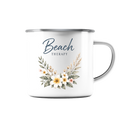 Beach Therapy | Florales Strandmotiv | Sommer | Urlaub | Meer | Blumen | - Emaille Tasse (Silber)