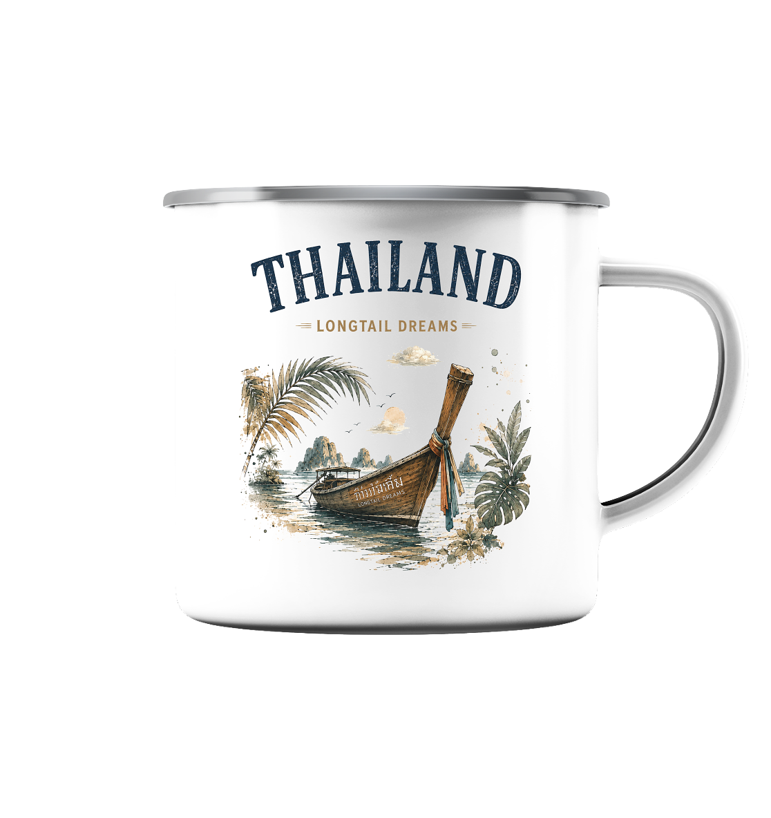 Thailand-Longtail-Dreams-Light-Edition - Emaille Tasse (Silber)