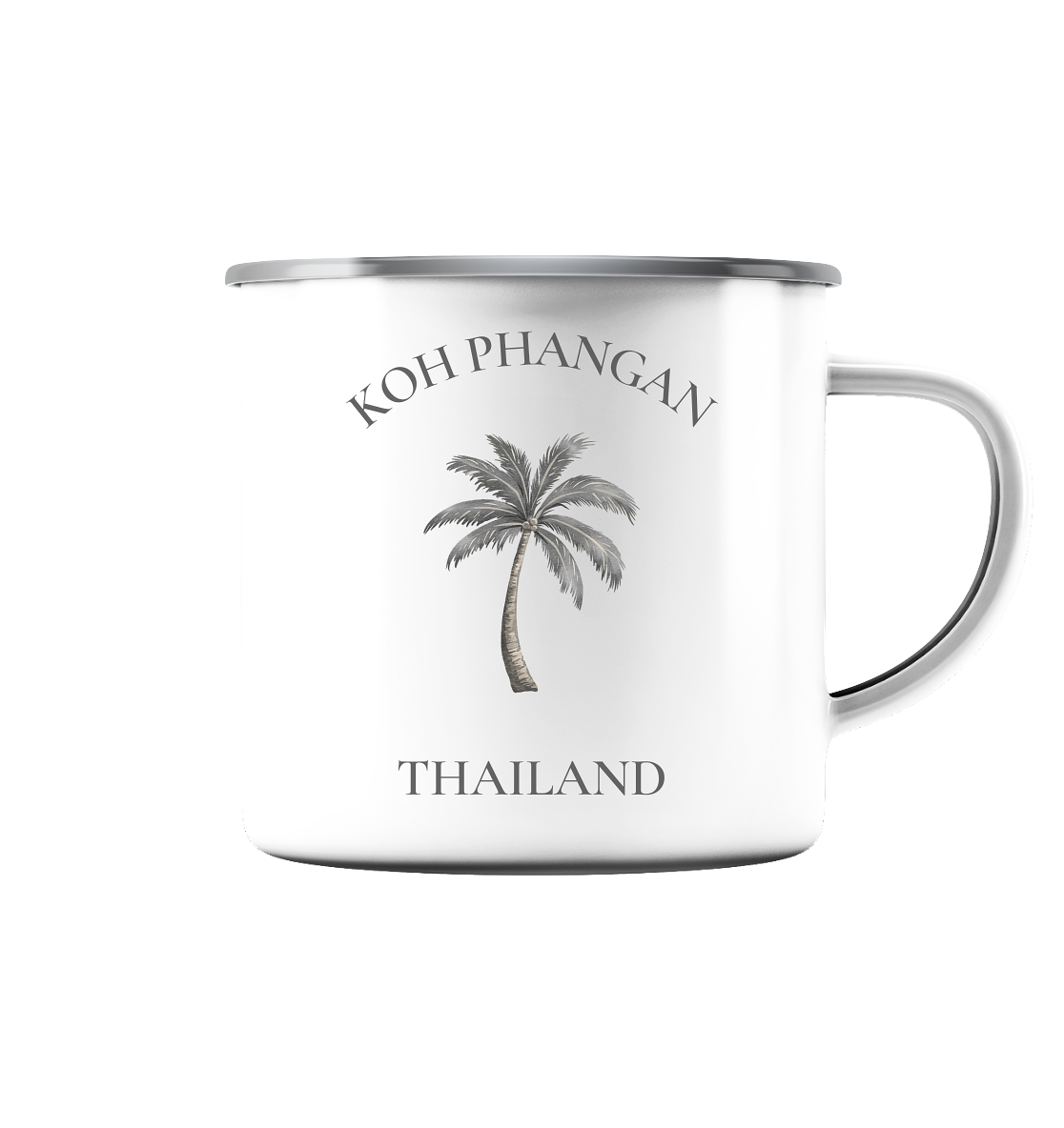 Koh Phangan – Minimal Palm | Thailand - Emaille Tasse (Silber)