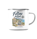 Follow the Road – Vanlife – Emaille-Campingbecher – Landschaftsmotiv