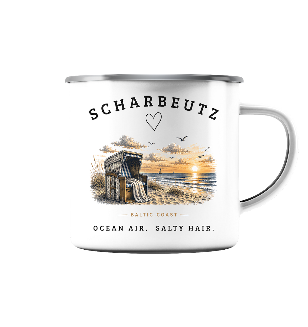 Scharbeutz Ostsee Emaille Becher – Strandkorb Sonnenuntergang