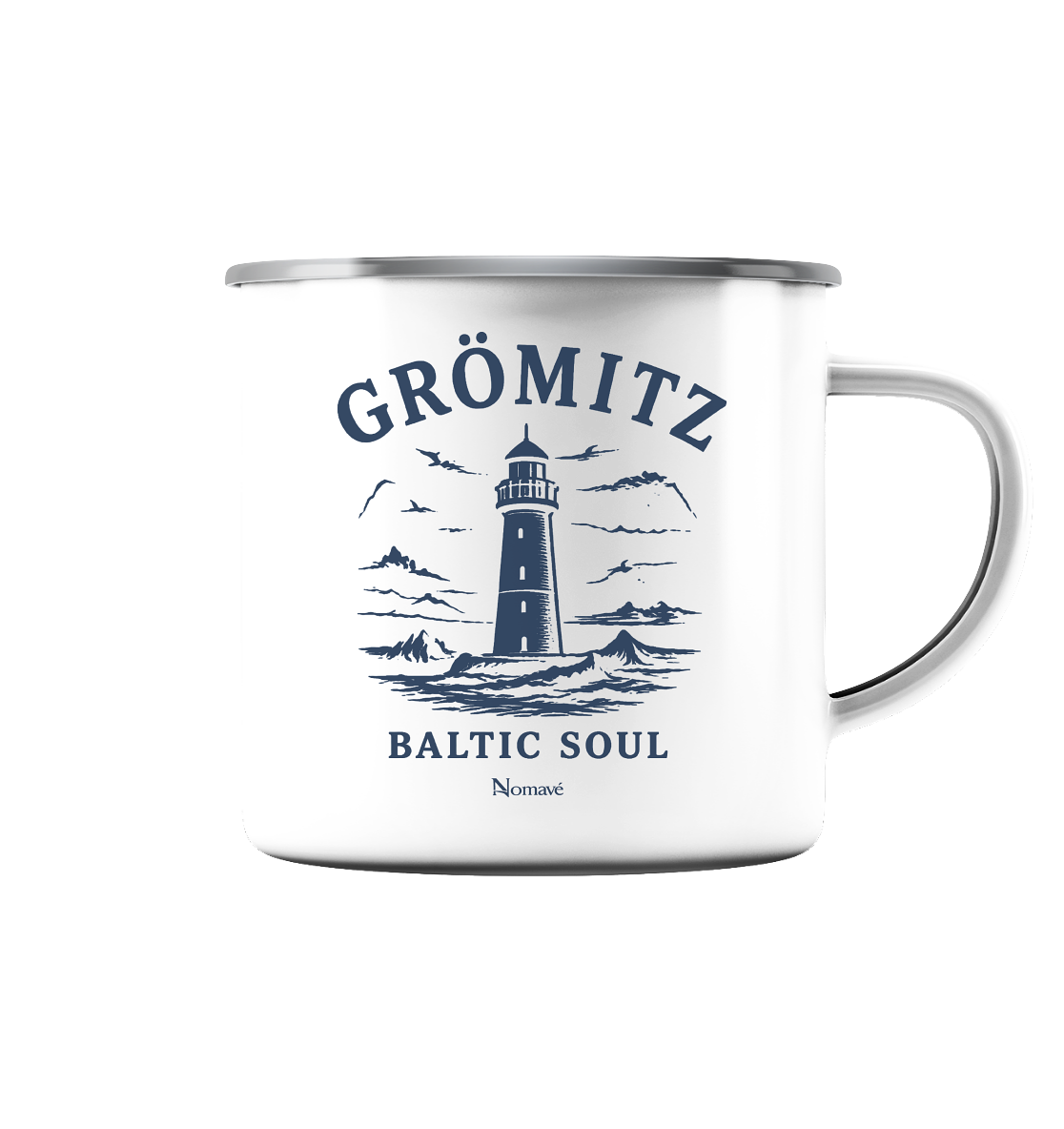 Grömitz Baltic Soul - Ostsee Emaille Tasse (Silber)