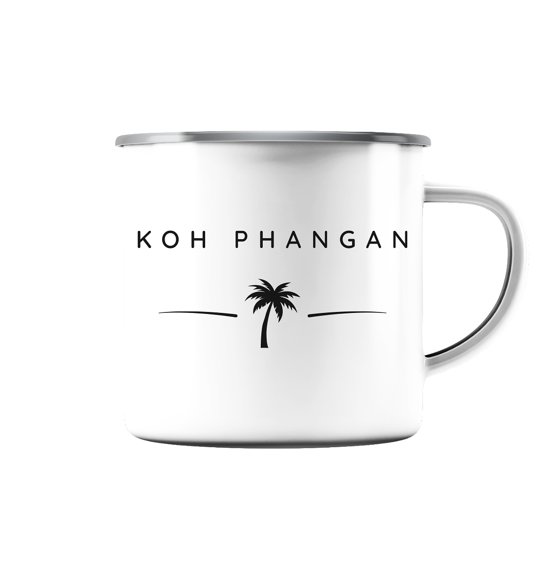 Koh Phangan – Minimal Palm - Emaille Tasse (Silber)