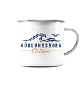 Kühlungsborn Baltic Waves Emaille-Tasse 300 ml Light Edition in White glossy – originales Shirtigo-Produktmockup