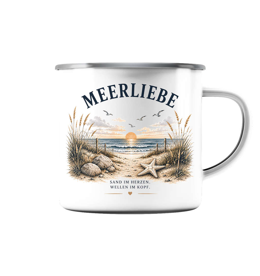 Meerliebe Emaille Becher – Küstengefühl Sea & Soul – Maritime Campingtasse