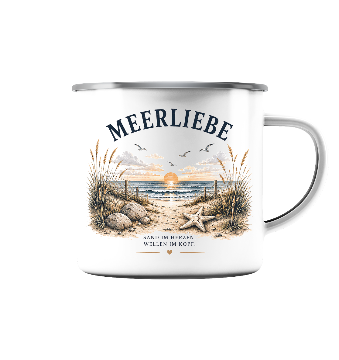 Meerliebe Emaille Becher – Küstengefühl Sea & Soul – Maritime Campingtasse