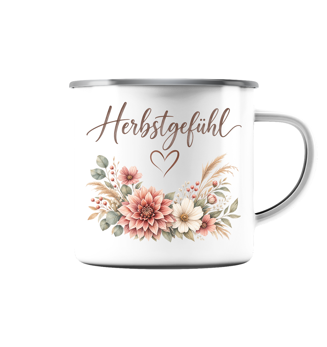 Herbstgefühl – Autumn Bloom - Emaille Tasse (Silber)