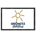 Grömitz Sonne Fußmatte 60 × 40 cm mit weißer Oberfläche, schwarzem Rand und Baltic-Beach-Motiv – Shirtigo-Originalmockup