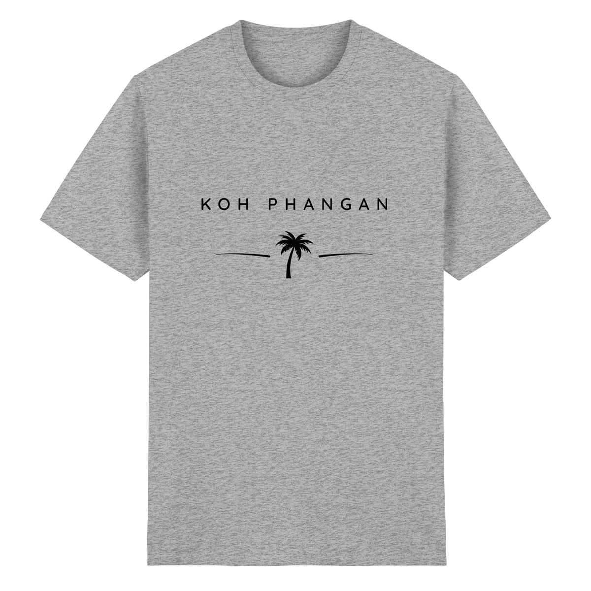 Frontansicht des Essential T-Shirt in Ash Grey mit Koh Phangan Minimal Palm Frontprint