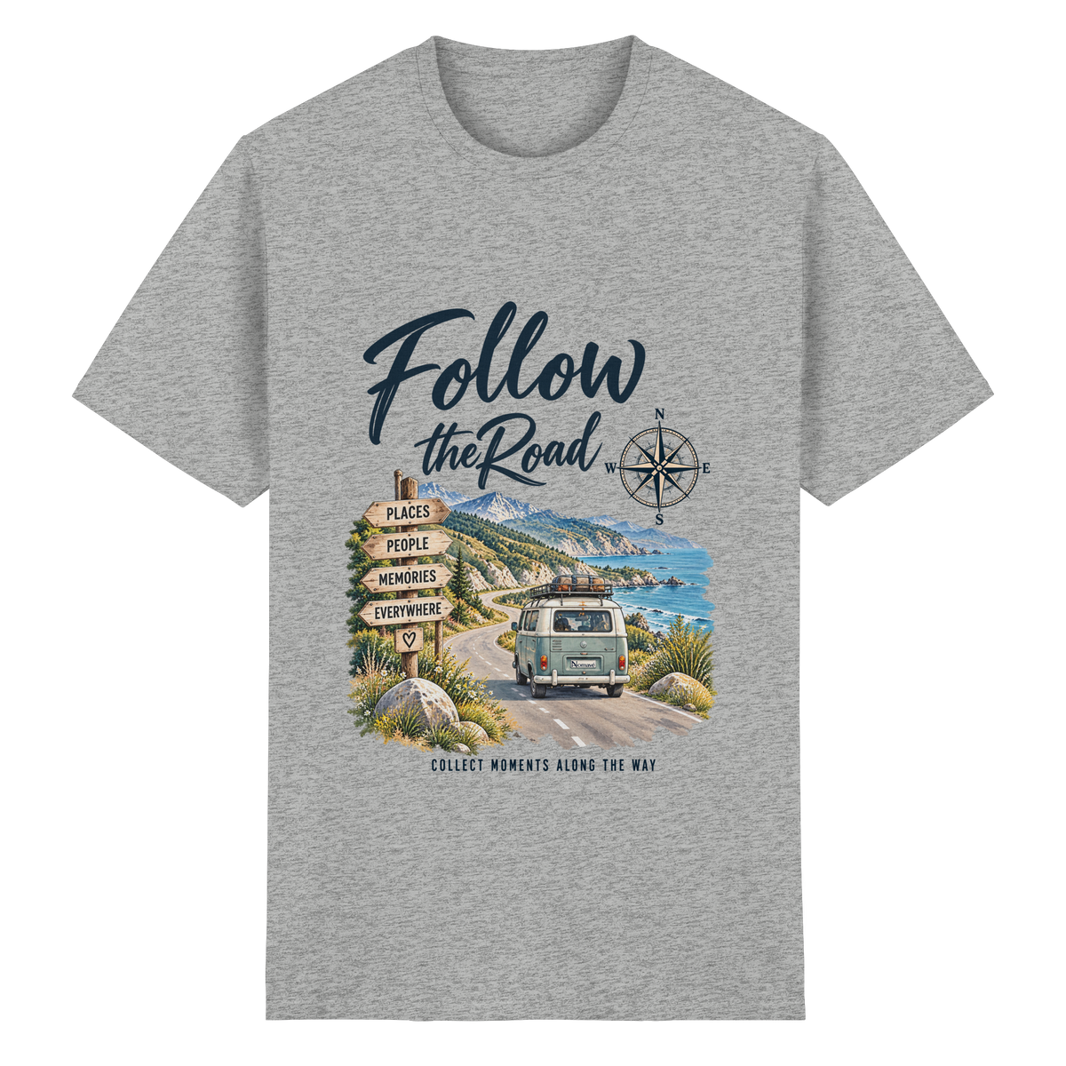 Follow the Road – Vanlife – Essential T-Shirt – Frontprint