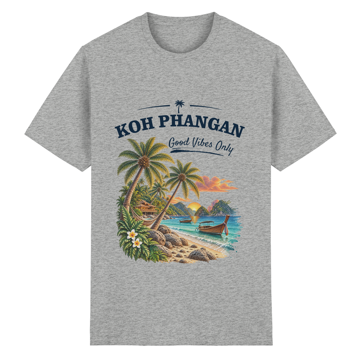 Koh Phangan Good Vibes Only – Essential T-Shirt – Original-Mockup heavy cotton t shirt ash grey mit Frontprint