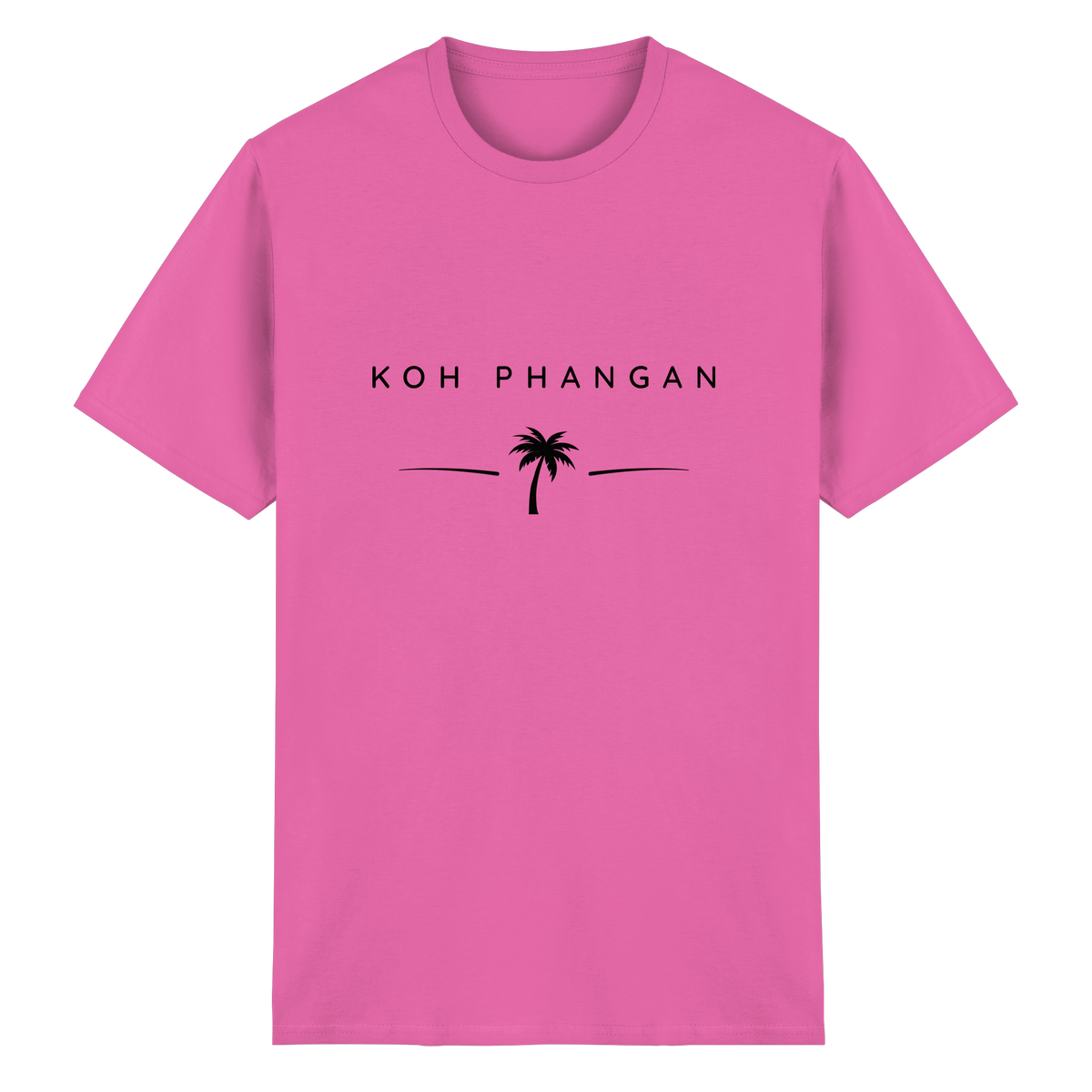 Frontansicht des Essential T-Shirt in Azalea mit Koh Phangan Minimal Palm Frontprint
