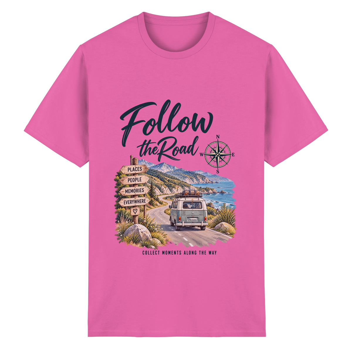 Follow the Road – Vanlife – Essential T-Shirt – Frontprint