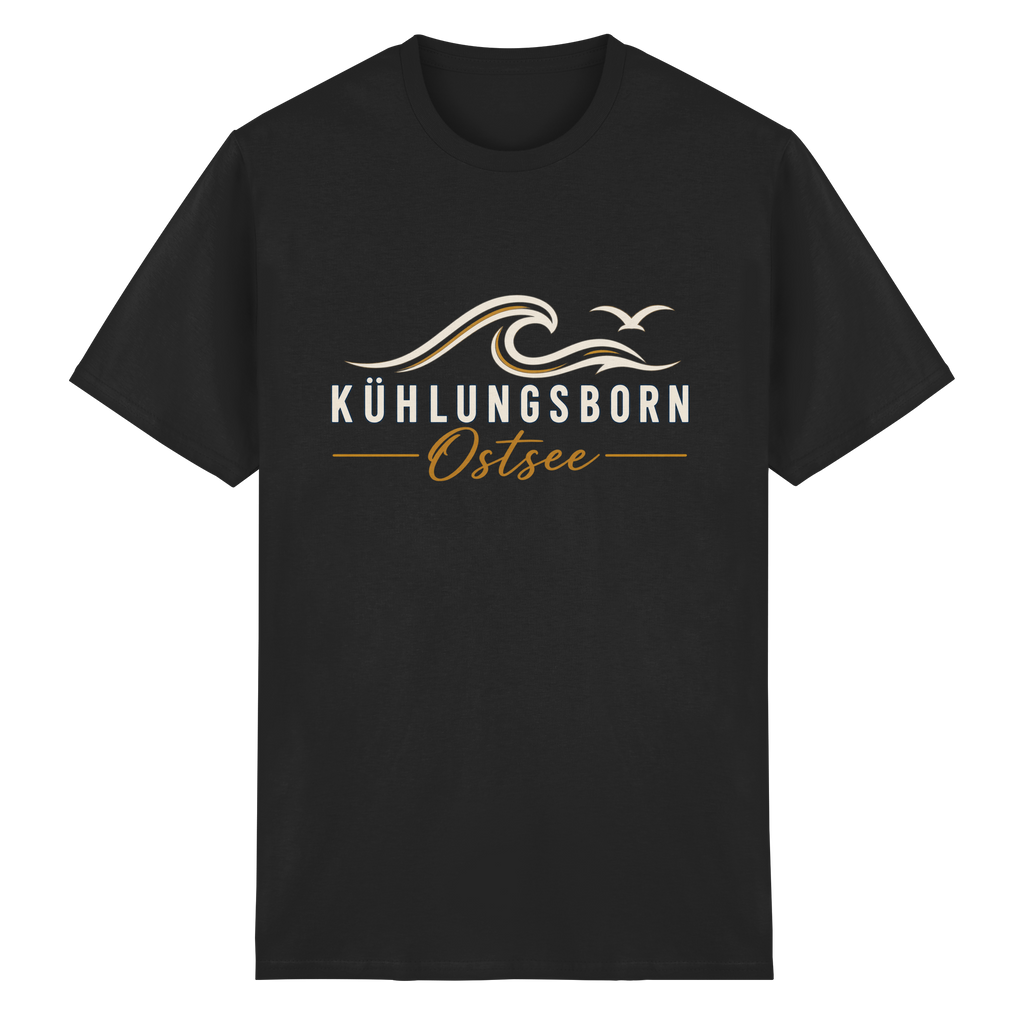 Kühlungsborn Baltic Waves Essential Unisex-T-Shirt Dark Edition in Black – originales Shirtigo-Produktmockup
