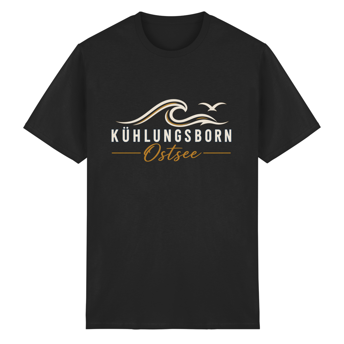 Kühlungsborn Baltic Waves Essential Unisex-T-Shirt Dark Edition in Black – originales Shirtigo-Produktmockup