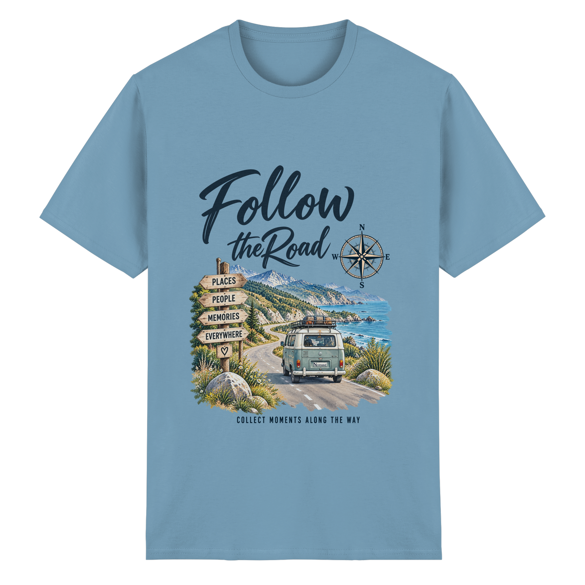 Follow the Road – Vanlife – Essential T-Shirt – Frontprint