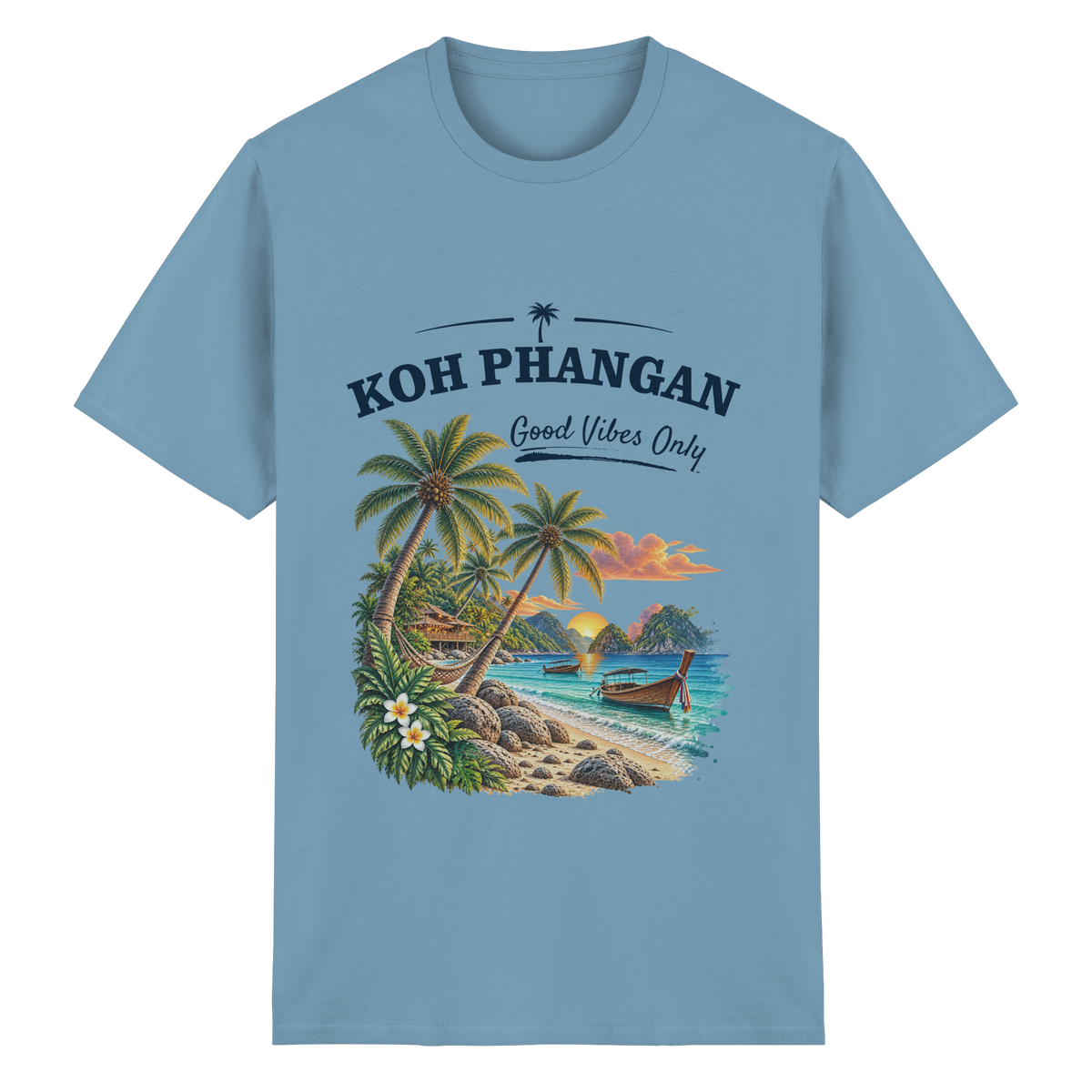 Koh Phangan Good Vibes Only – Essential T-Shirt – Original-Mockup heavy cotton t shirt carolina blue mit Frontprint