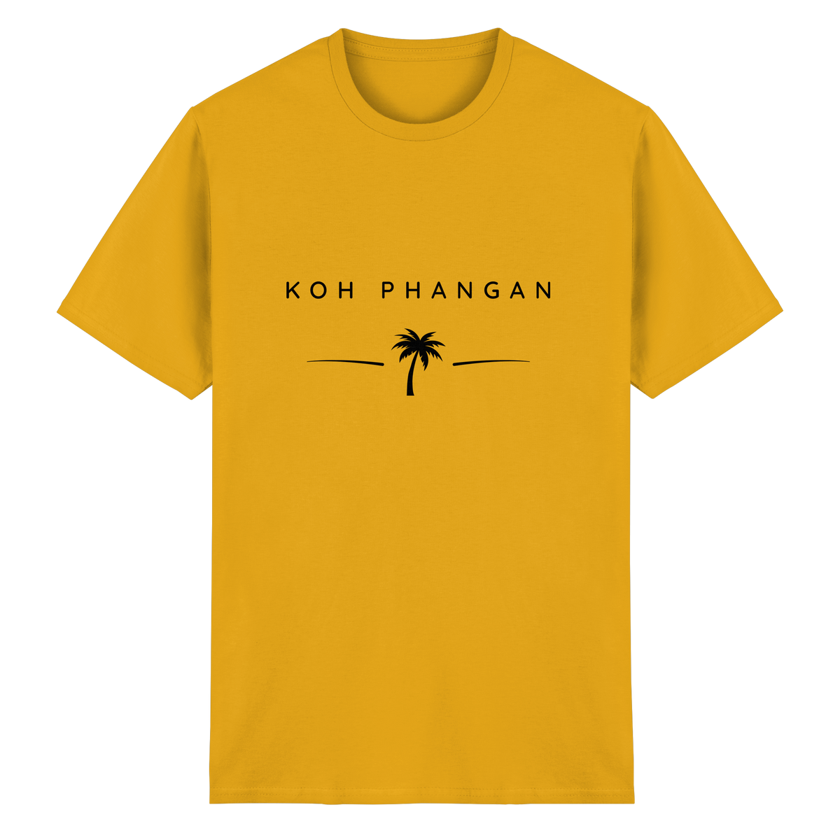 Frontansicht des Essential T-Shirt in Gold mit Koh Phangan Minimal Palm Frontprint