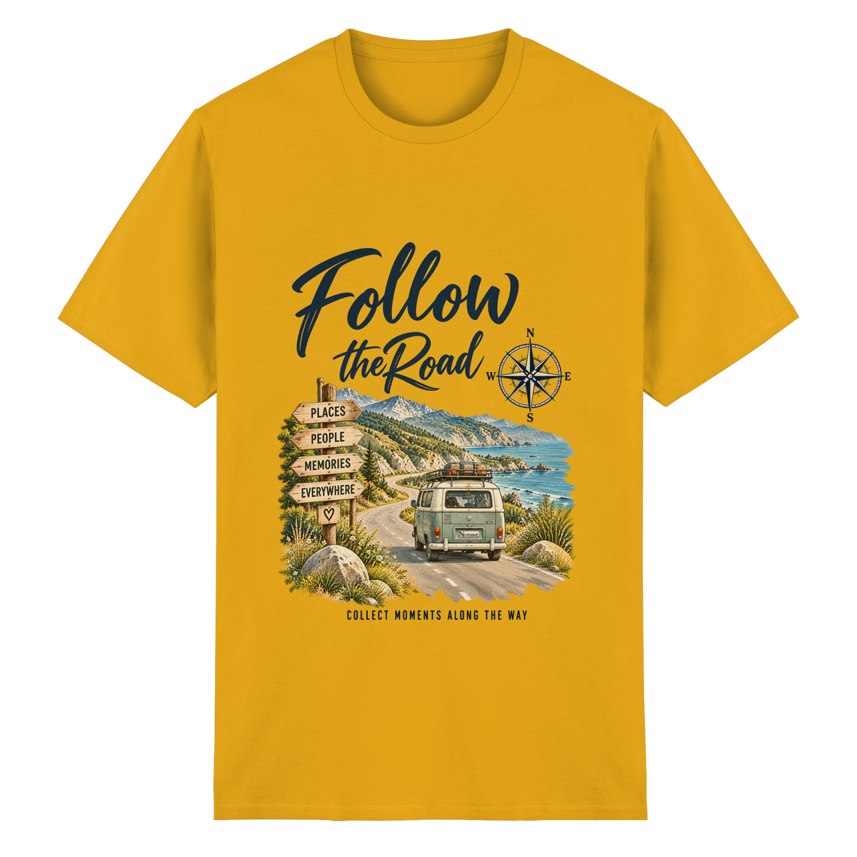 Follow the Road – Vanlife – Essential T-Shirt – Frontprint
