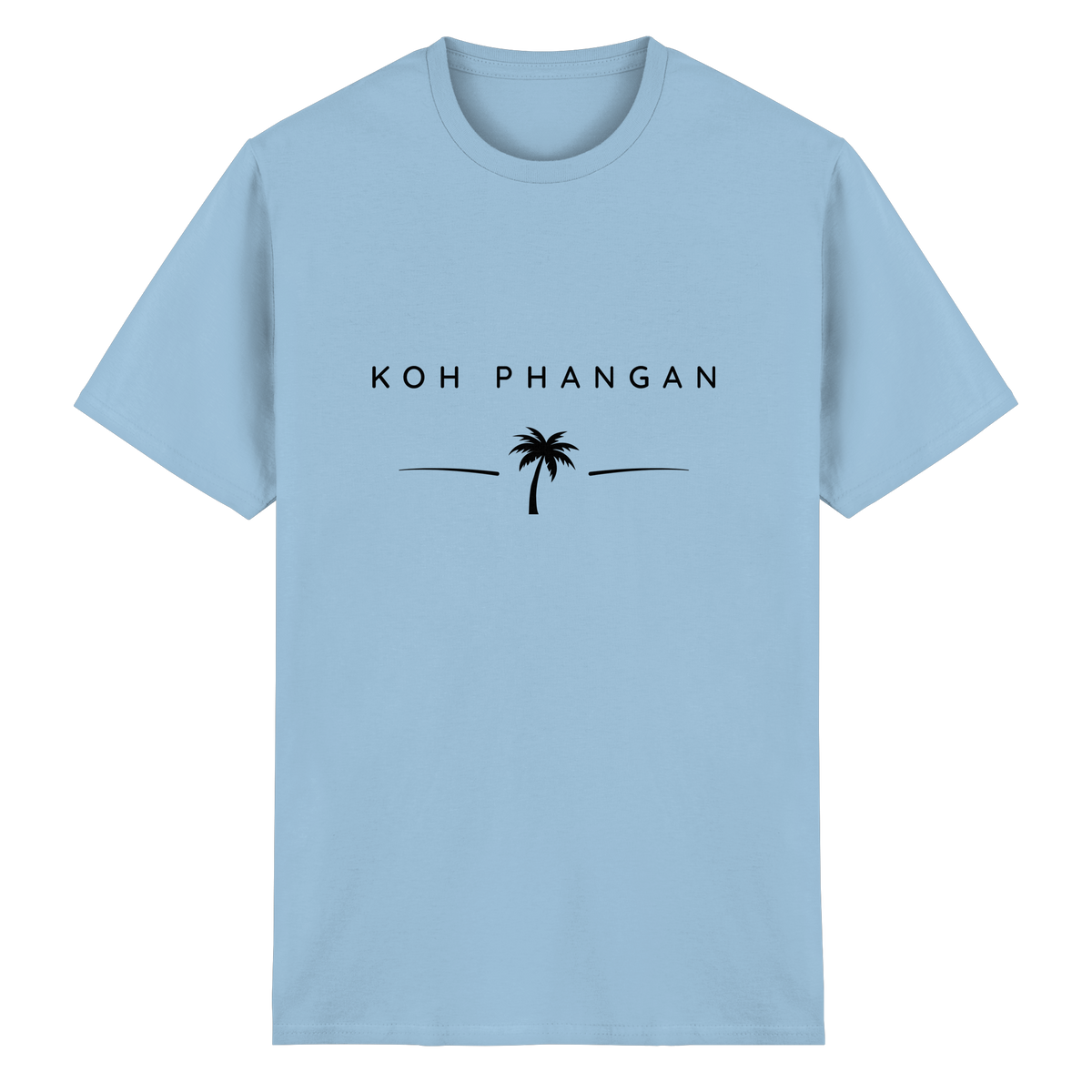 Frontansicht des Essential T-Shirt in Light Blue mit Koh Phangan Minimal Palm Frontprint