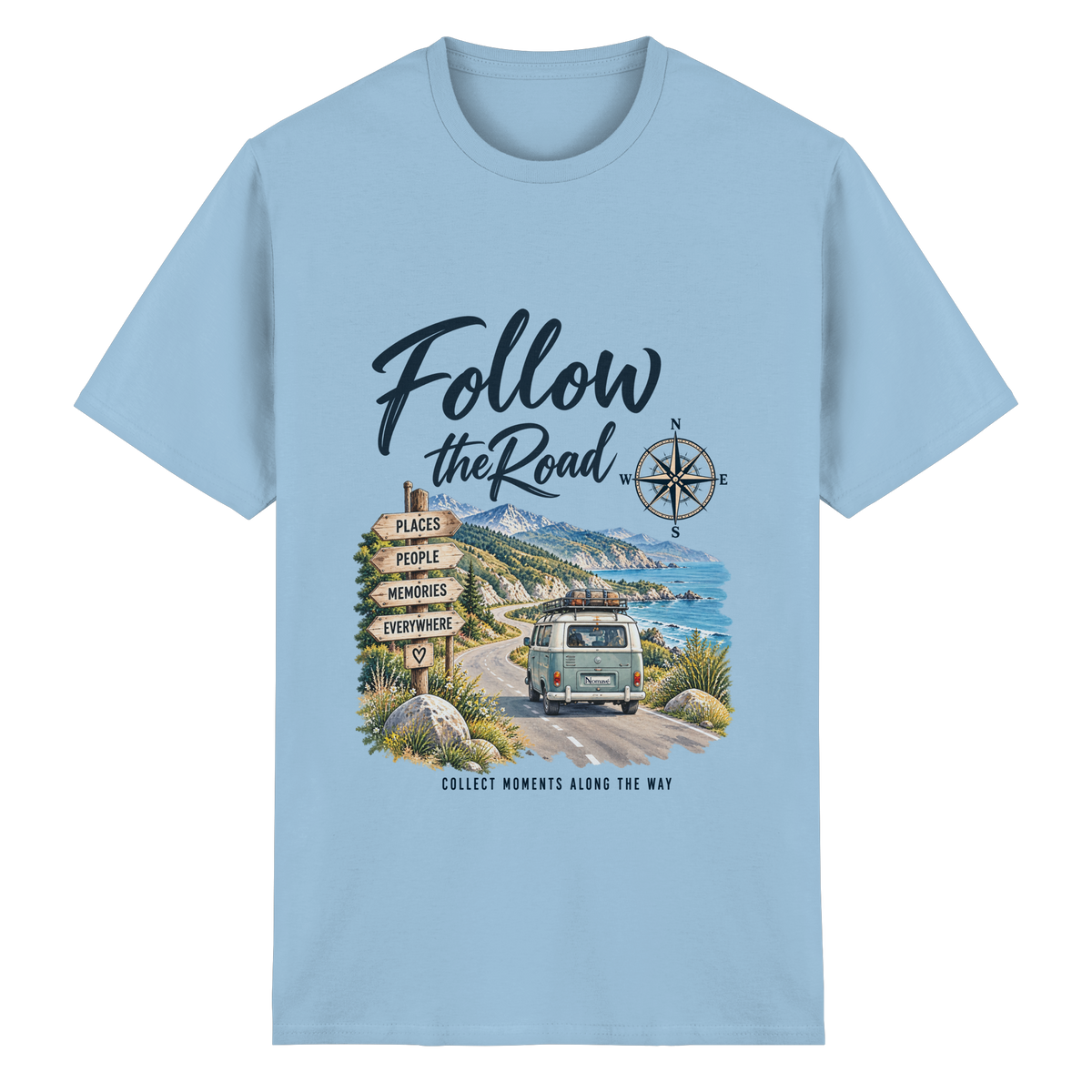 Follow the Road – Vanlife – Essential T-Shirt – Frontprint