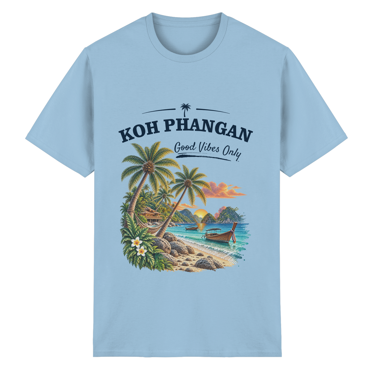 Koh Phangan Good Vibes Only – Essential T-Shirt – Original-Mockup heavy cotton t shirt light blue mit Frontprint