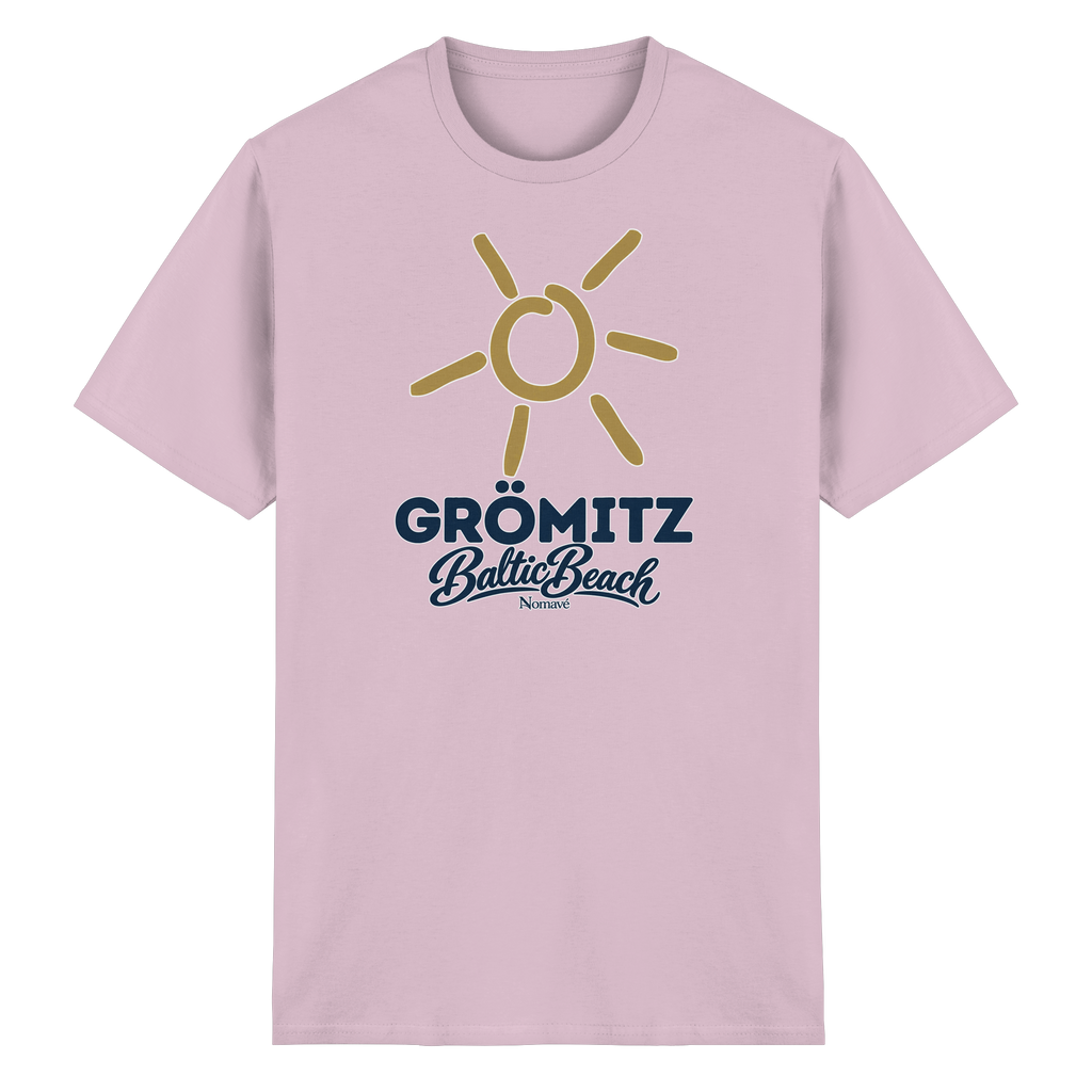 Essential T-Shirt Grömitz Sonne Baltic Beach in Light Pink – Frontdruck mit goldener Sonne, Shirtigo-Originalmockup 8