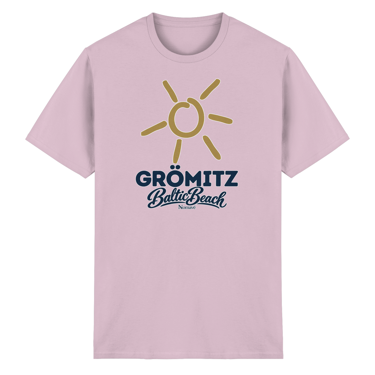 Essential T-Shirt Grömitz Sonne Baltic Beach in Light Pink – Frontdruck mit goldener Sonne, Shirtigo-Originalmockup 8