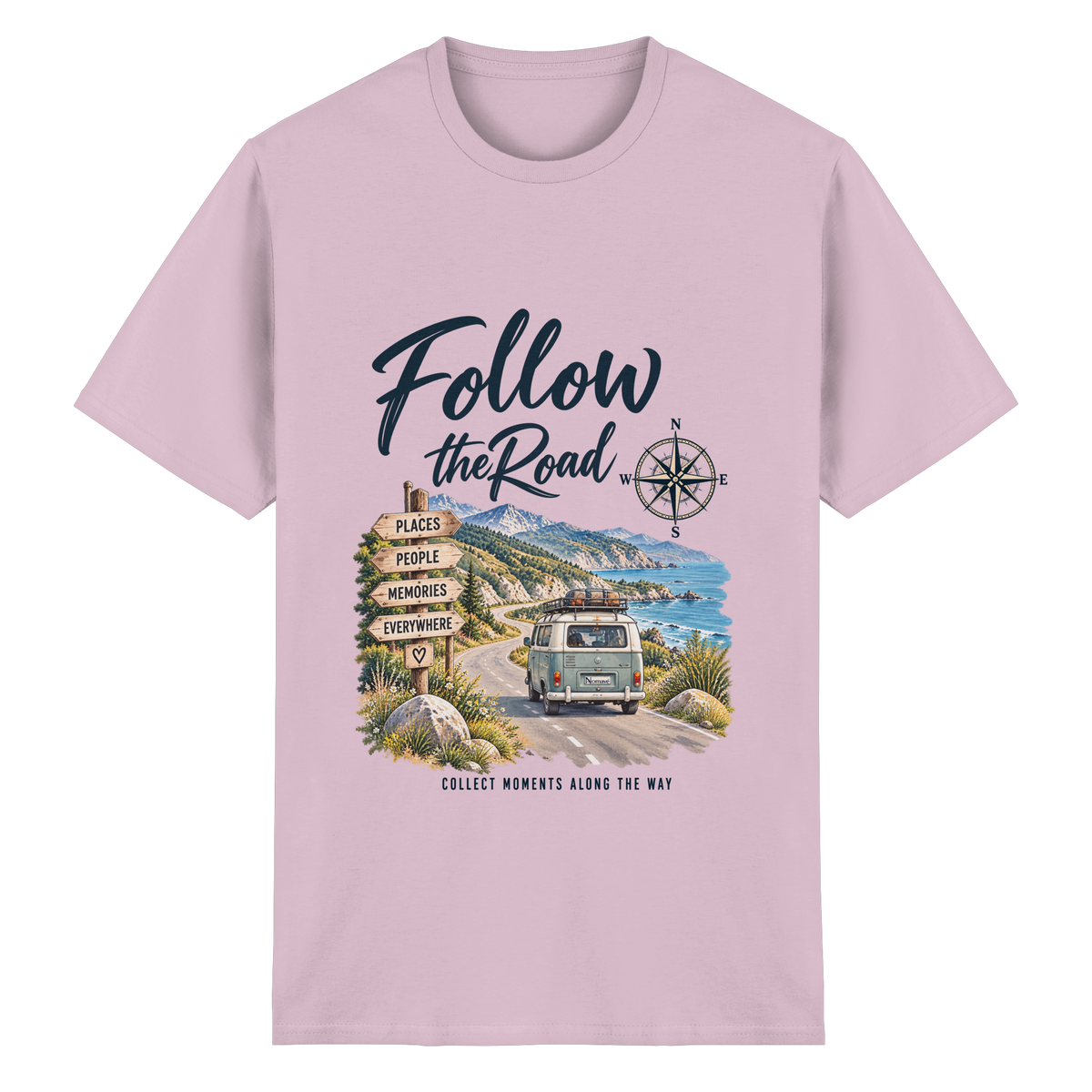 Follow the Road – Vanlife – Essential T-Shirt – Frontprint