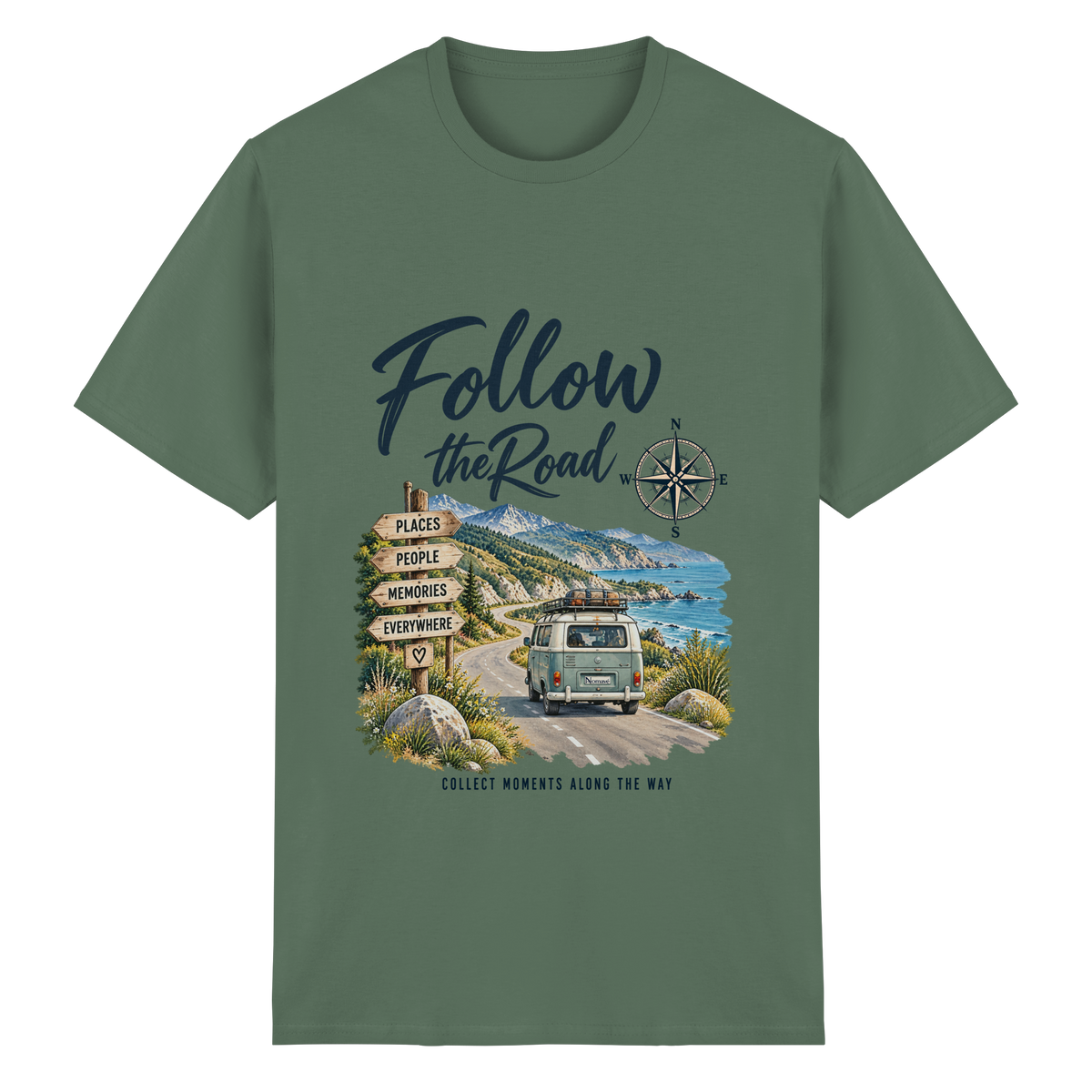 Follow the Road – Vanlife – Essential T-Shirt – Frontprint
