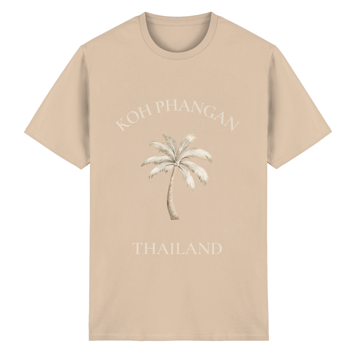 Original-Shirtigo-Mockup: Unisex Essential T-Shirt in natural mit Koh Phangan Mini Palm Frontprint