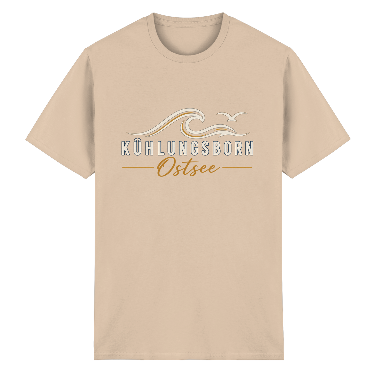 Kühlungsborn Baltic Waves Essential Unisex-T-Shirt Dark Edition in Natural – originales Shirtigo-Produktmockup