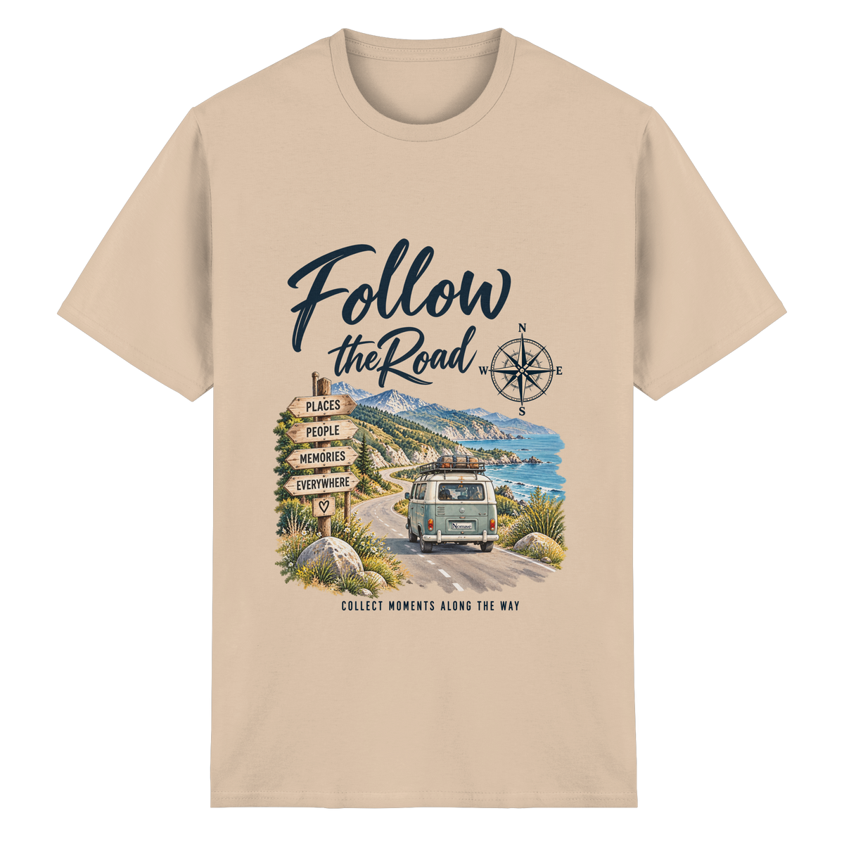 Follow the Road – Vanlife – Essential T-Shirt – Frontprint
