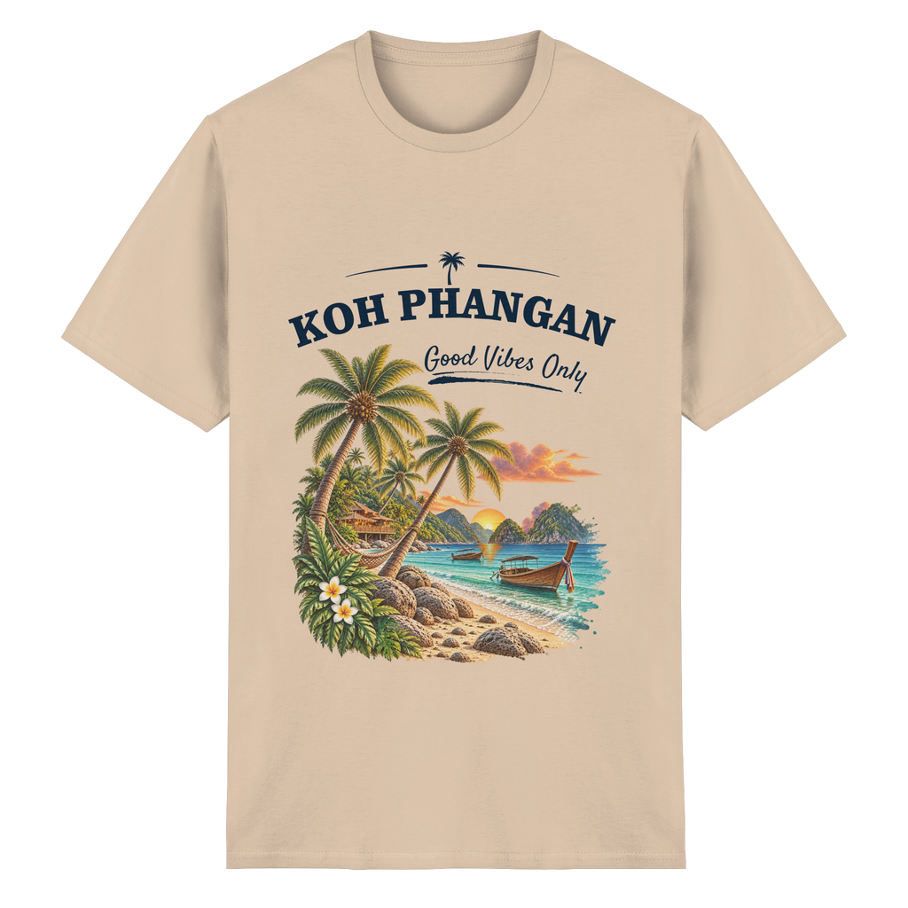 Koh Phangan Good Vibes Only – Essential T-Shirt – Original-Mockup heavy cotton t shirt natural mit Frontprint