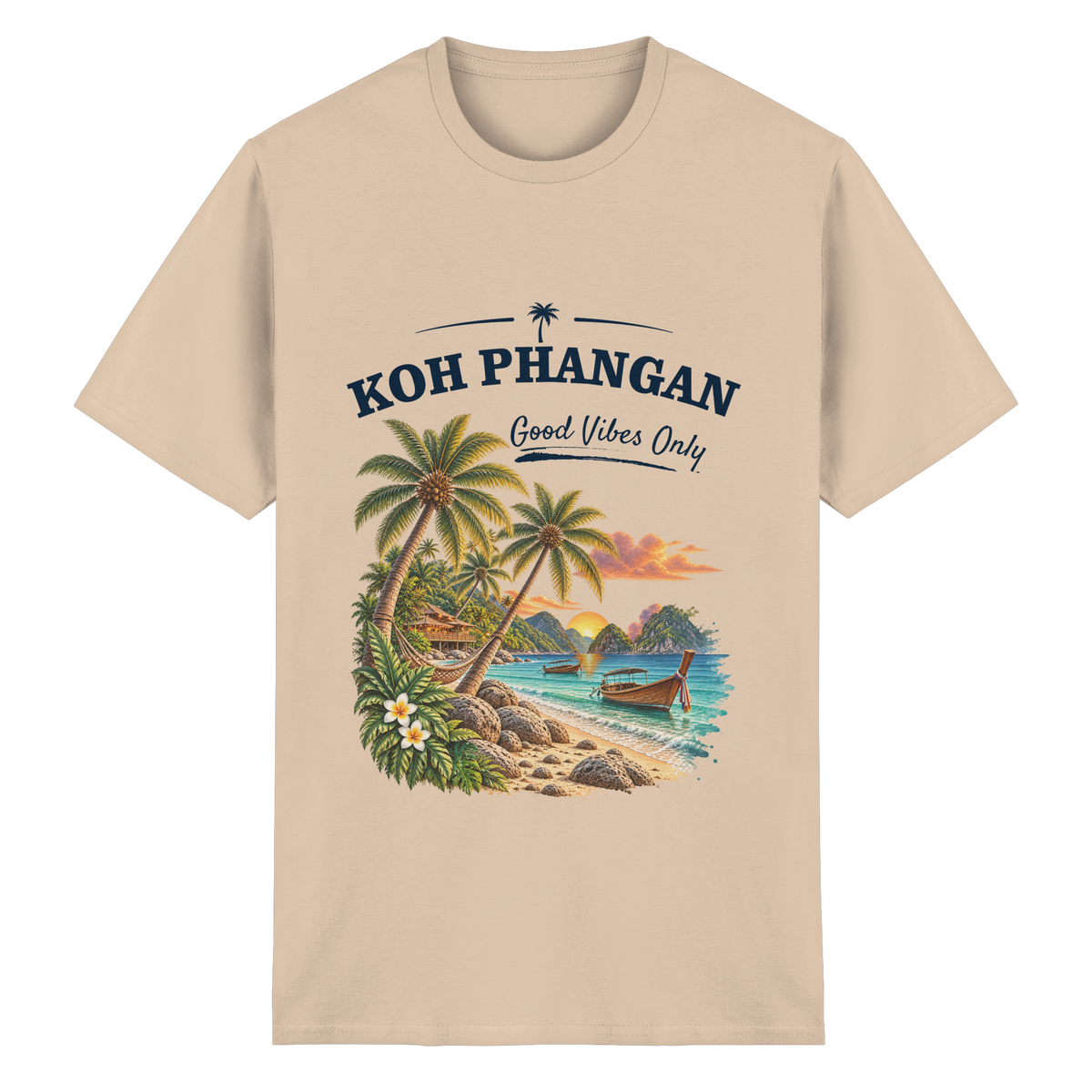 Koh Phangan Good Vibes Only – Essential T-Shirt – Original-Mockup heavy cotton t shirt natural mit Frontprint