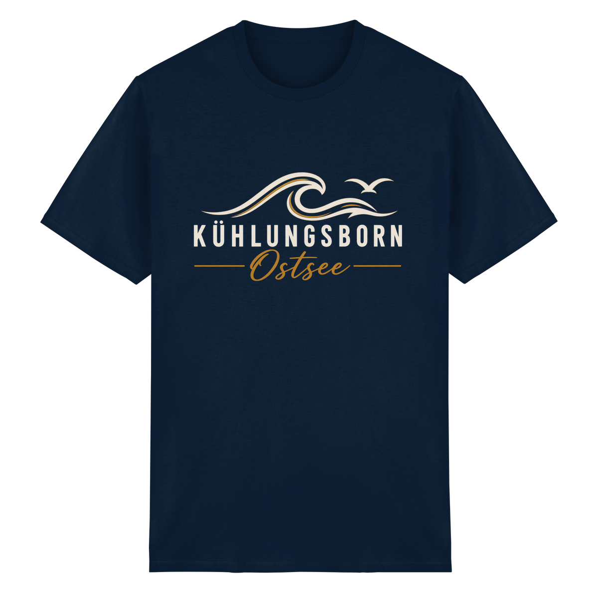 Kühlungsborn Baltic Waves Essential Unisex-T-Shirt Dark Edition in Navy – originales Shirtigo-Produktmockup