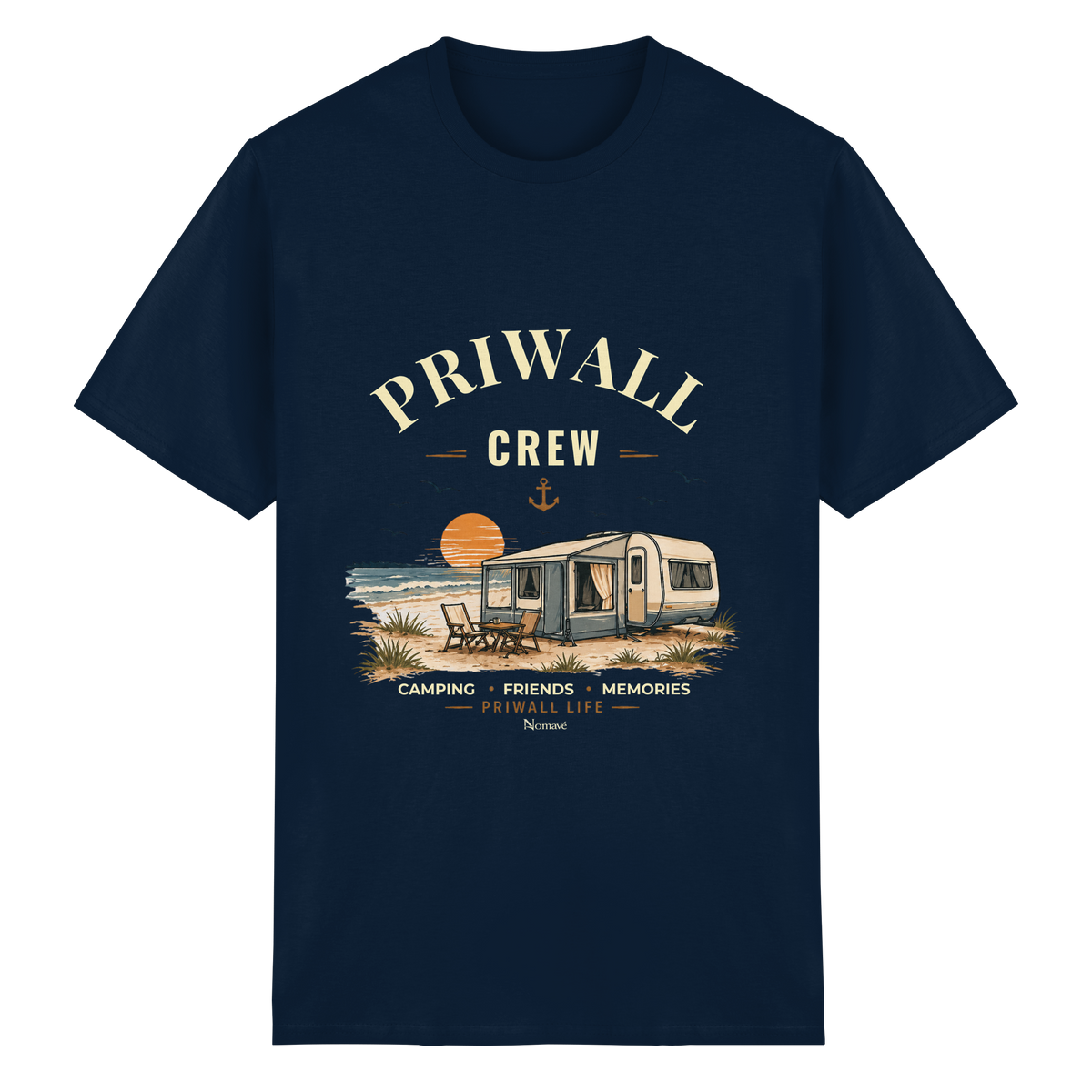 Essential T-Shirt in Navy mit korrigiertem Priwall-Crew-Motiv der Dark Edition – Vorderansicht