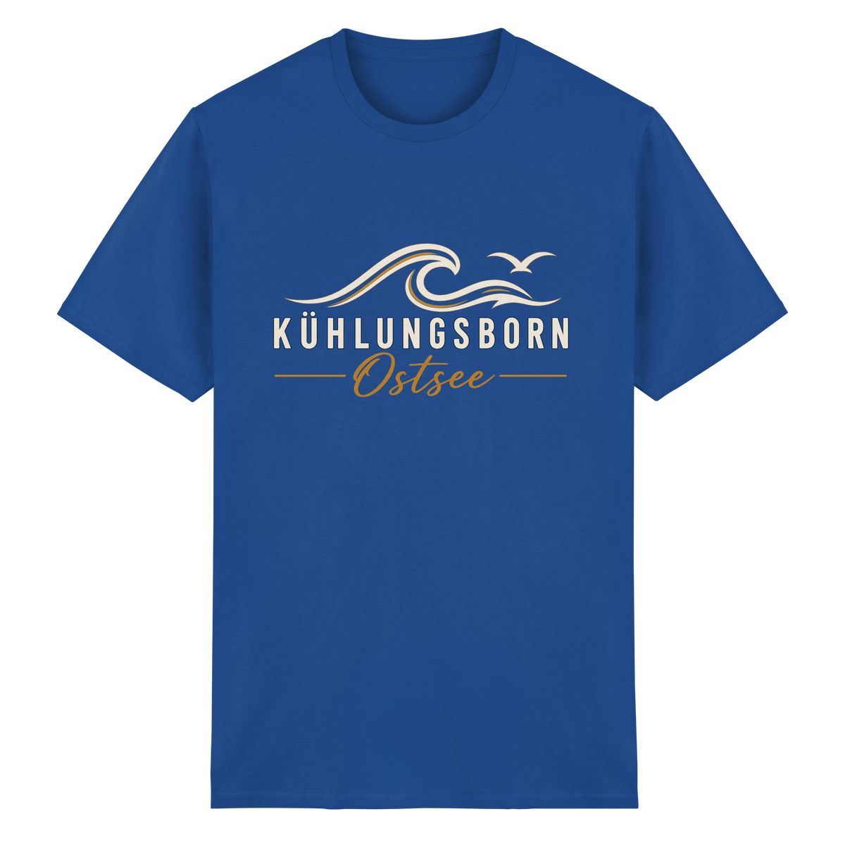 Kühlungsborn Baltic Waves Essential Unisex-T-Shirt Dark Edition in Royal – originales Shirtigo-Produktmockup