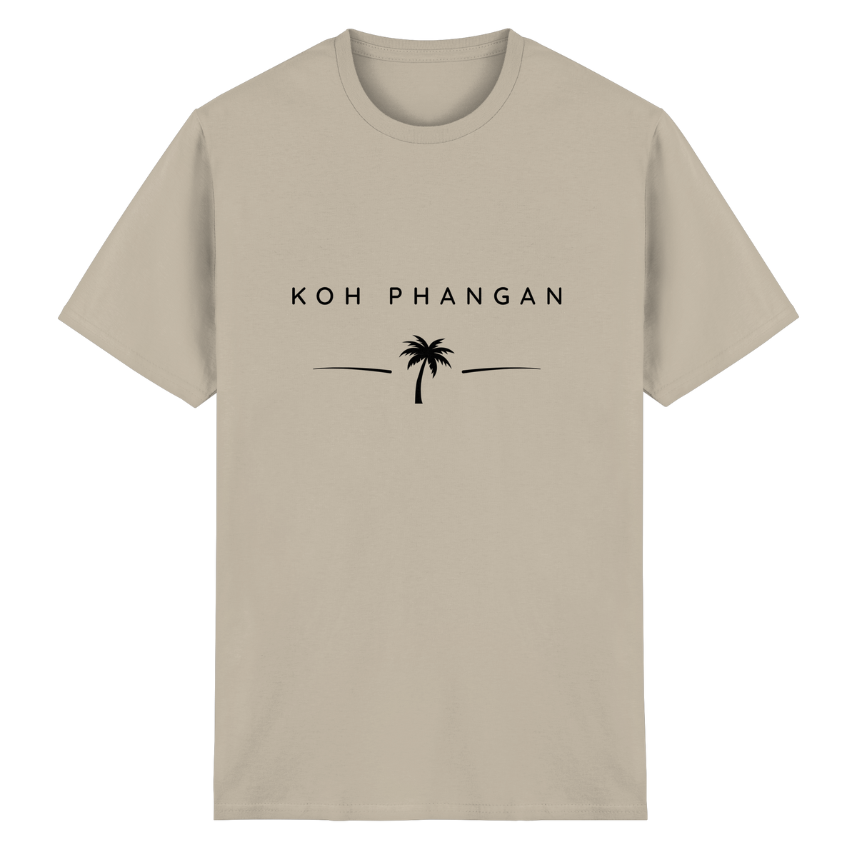 Frontansicht des Essential T-Shirt in der gezeigten Produktfarbe mit Koh Phangan Minimal Palm Frontprint