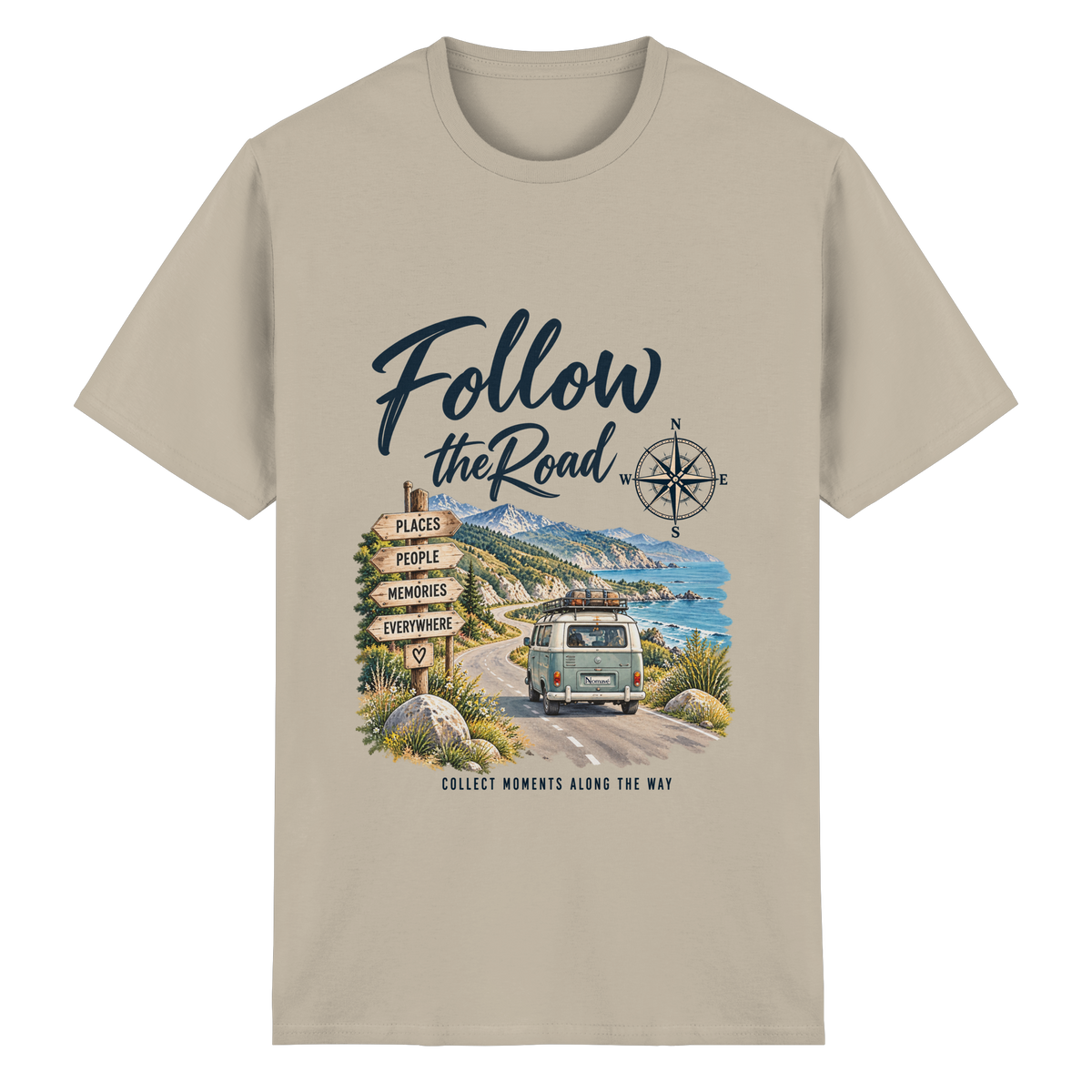 Follow the Road – Vanlife – Essential T-Shirt – Frontprint
