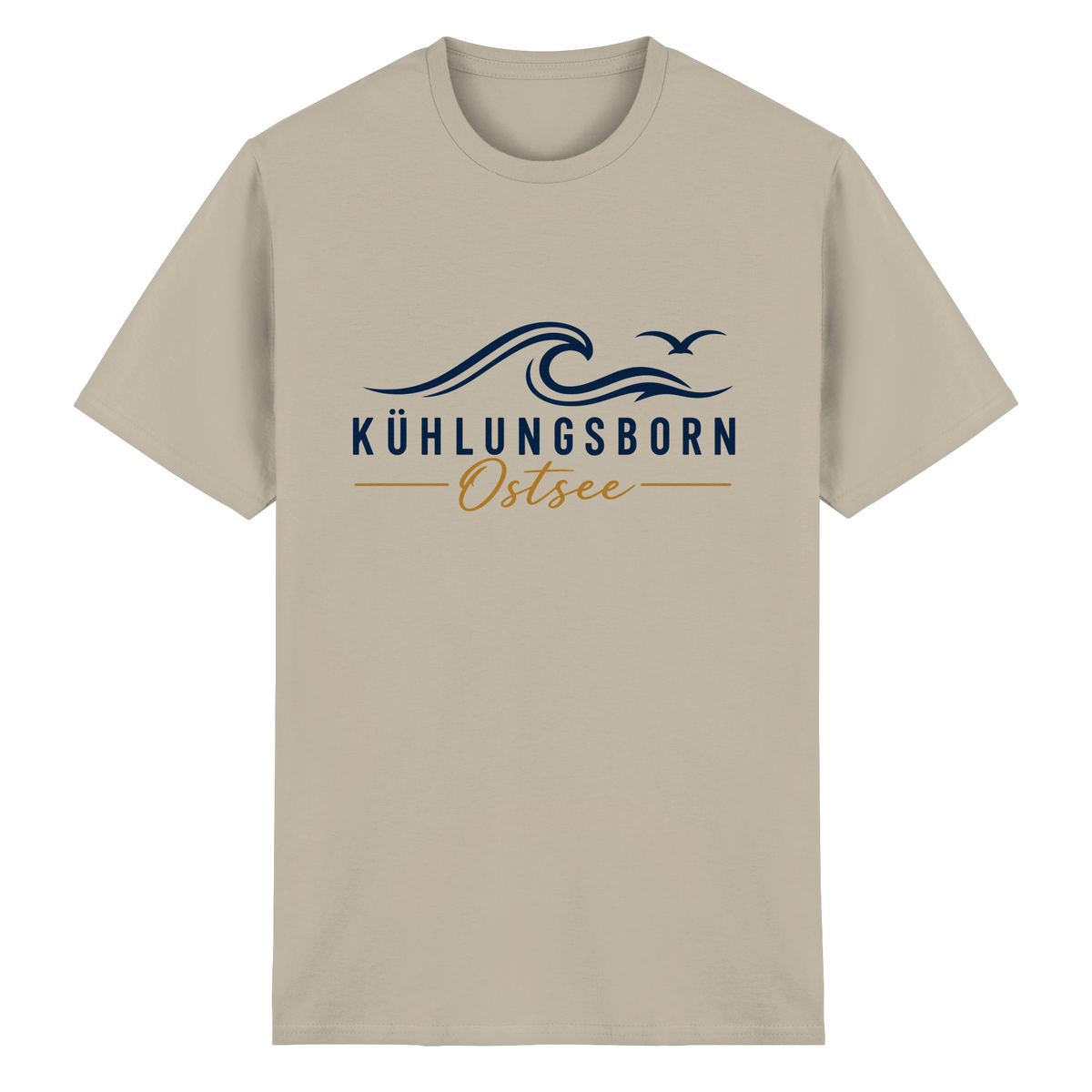 Kühlungsborn Baltic Waves Essential Unisex-T-Shirt Light Edition in Sand – originales Shirtigo-Frontmockup